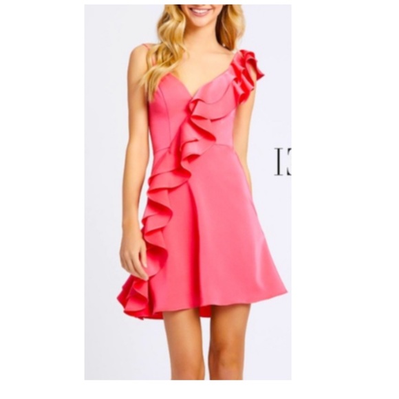 IEENA for Mac Duggal Ruffle Mini Dress Pink Size 0 - Picture 1 of 9